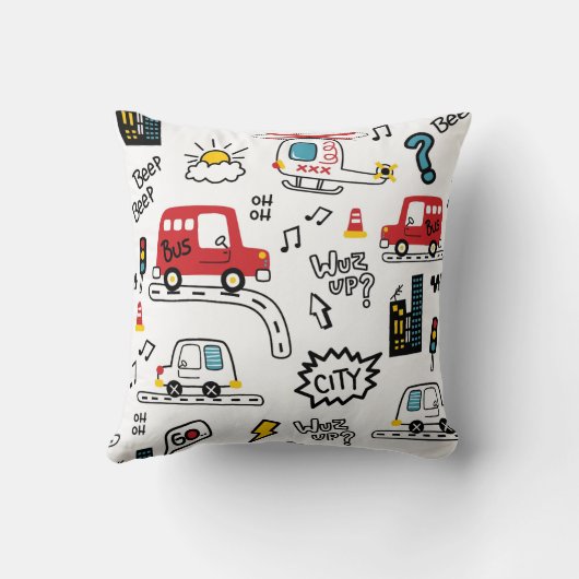 Kids Playful Transport Pattern  クッション (裏面)