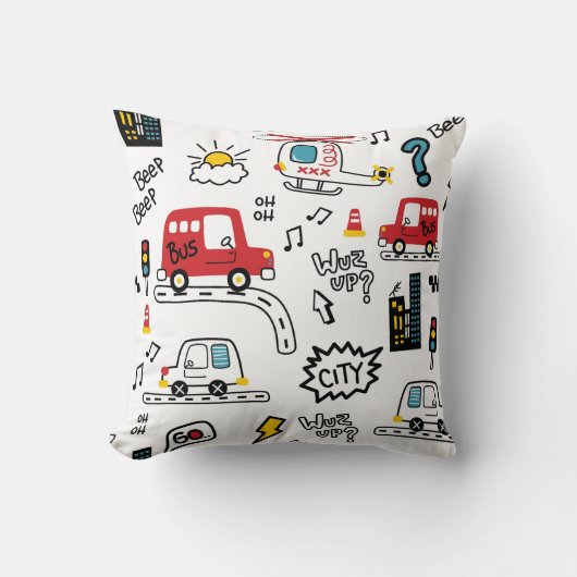 Kids Playful Transport Pattern  クッション (正面)