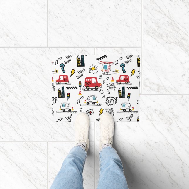Kids Playful Transport Pattern  ドアマット (室内)