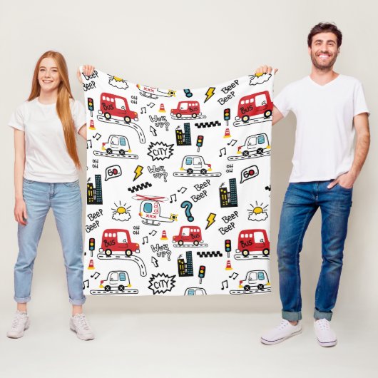 Kids Playful Transport Pattern  フリースブランケット (インサイチュ)