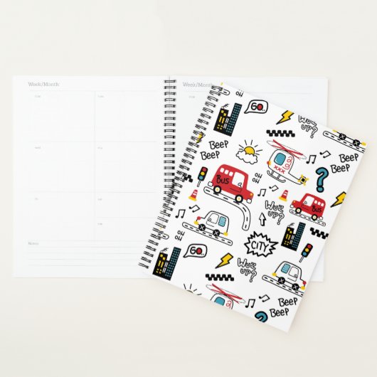 Kids Playful Transport Pattern  プランナー手帳 (ディスプレー)