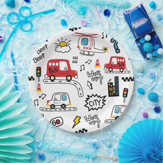 Kids Playful Transport Pattern  ペーパープレート (パーティー)