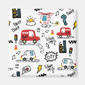 Kids Playful Transport Pattern マグネット (正面)