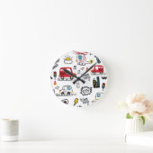 Kids Playful Transport Pattern  ラウンド壁時計 (ホーム)
