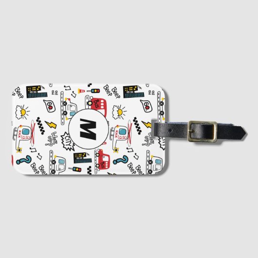 Kids Playful Transport Pattern  ラゲッジタグ (正面横)