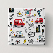 Kids Playful Transport Pattern  缶バッジ (正面)