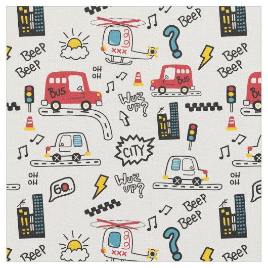 Kids Playful Transport Pattern Urban style modern  ファブリック (クローズアップ)
