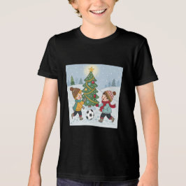 Kids Playing Soccer Under the Snow トライブレンドＴシャツ