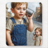 Kids Playing With Retro Tin Can Telephone マウスパッド (正面)