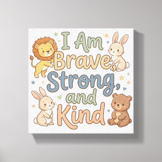 Kids Positive Affirmation Brave Strong Kind キャンバスプリント (正面)