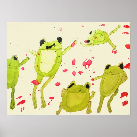 Kids poster cute frogs in watercolour ポスター (正面)