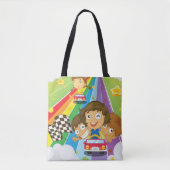 Kids Racing On A Rainbow Tote Bag トートバッグ (正面)