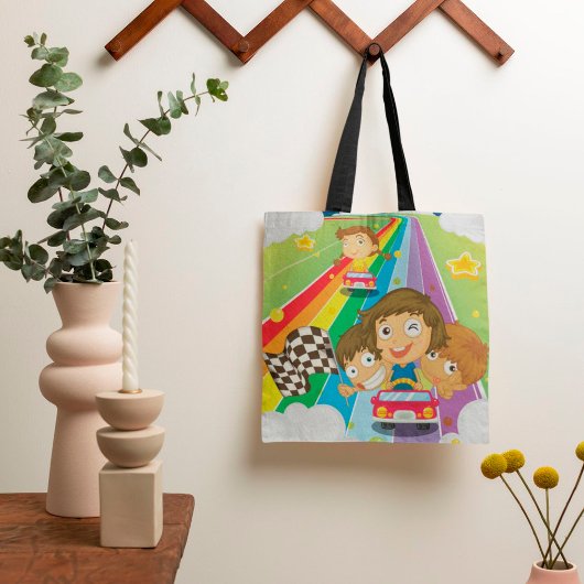 Kids Racing On A Rainbow Tote Bag トートバッグ