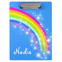 Kids rainbow stars sky blue名前clipboard