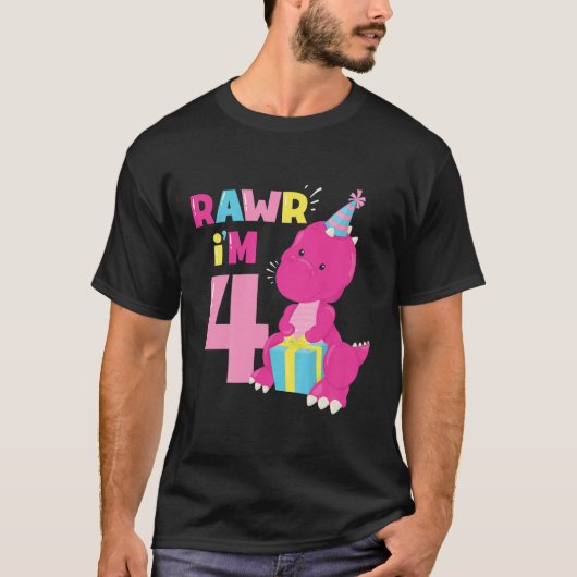 Kids Rawr Im 4恐竜ガール4th誕生日パーティー Tシャツ (正面)