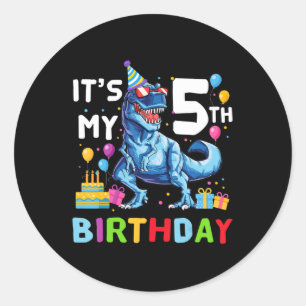 Kids Rawr I'm 5 5th Birthday Party Tレックス恐竜 ラウンドシール