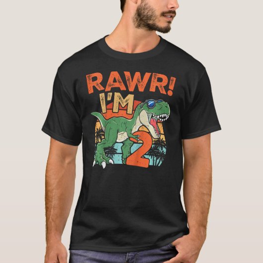 Kids Rawr I'm Two Rex 2nd Birthday Second Dinosaur Tシャツ (正面)