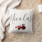 kids Redトラクターのカスタマイズ可能な名前 クッション (ブランケット)