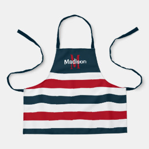 Kids Red White and Blue ストライプ Monogram Name エプロン