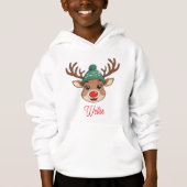 Kids Reindeer Christmas Hoodie Custom Name (正面)