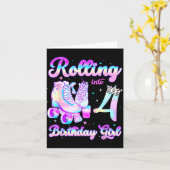 Kids Rolling Into 4 Roller Skating 4th Birthday Gi カード (黄色い花)