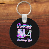 Kids Rolling Into 4 Roller Skating 4th Birthday Gi キーホルダー (正面)