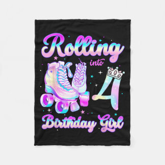 Kids Rolling Into 4 Roller Skating 4th Birthday Gi フリースブランケット