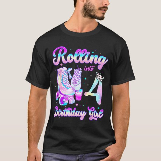 Kids Rolling Into 4 Roller Skating 4th Birthday Gi Tシャツ (正面)