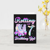 Kids Rolling Into 7 Roller Skating 7th Birthday Gi カード (黄色い花)