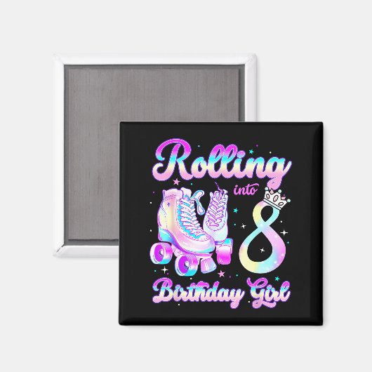 Kids Rolling Into 8 Roller Skating 8th Birthday Gi マグネット (正面/裏面)