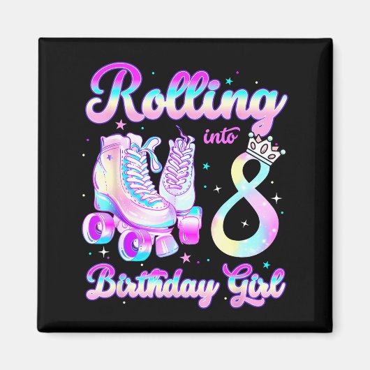Kids Rolling Into 8 Roller Skating 8th Birthday Gi マグネット (正面)