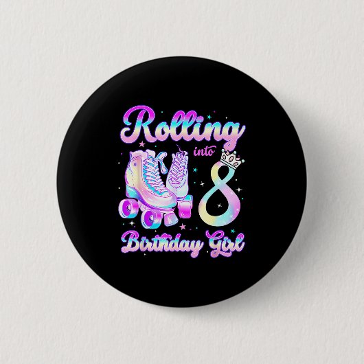 Kids Rolling Into 8 Roller Skating 8th Birthday Gi 缶バッジ (正面)