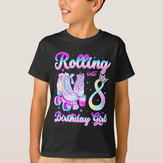Kids Rolling Into 8 Roller Skating 8th Birthday Gi Tシャツ (正面)