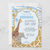 Kids Safari Animal 1st Birthday Invitation (blue)) 招待状 (正面)