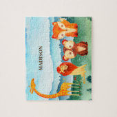 Kids Safari Animals Green Blue Forest Cute ジグソーパズル (縦)