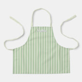 Kids' Sage Green Stripe Custom Name Apron エプロン (正面)