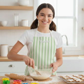 Kids' Sage Green Stripe Custom Name Apron エプロン
