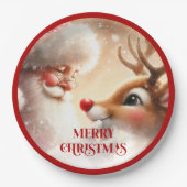 Kids Santa and Red Nose Rudolph Christmas Plates ペーパープレート (正面)