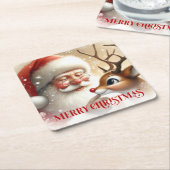 Kids Santa Rudolph Cute Christmas Paper Coaster スクエアペーパーコースター (アングル)