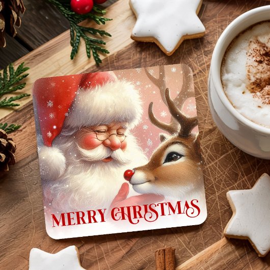 Kids Santa Rudolph Cute Christmas Paper Coaster スクエアペーパーコースター