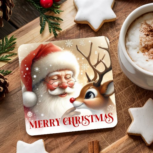 Kids Santa Rudolph Cute Christmas Paper Coaster スクエアペーパーコースター