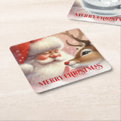 Kids Santa Rudolph Cute Christmas Paper Coaster スクエアペーパーコースター (アングル)