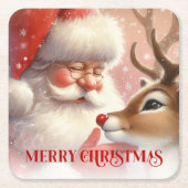 Kids Santa Rudolph Cute Christmas Paper Coaster スクエアペーパーコースター (正面)