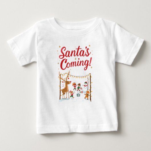 Kids Santa’s Coming Christmas T-Shirt ベビーTシャツ (正面)