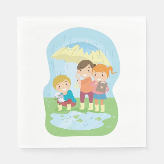 Kids Science Nature Study in Rain スタンダードランチョンナプキン (正面)