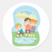 Kids Science Nature Study in Rain ラウンドシール (正面)