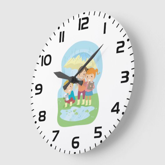 Kids Science Nature Study in Rain ラージ壁時計 (傾斜)