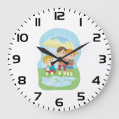 Kids Science Nature Study in Rain ラージ壁時計 (正面)