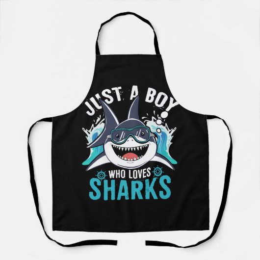 Kids Shark Lover Just A Boy Who Loves Shark海 エプロン (正面)