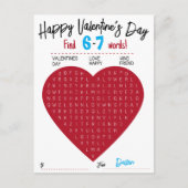 Kids Six Seven Valentine Word Search Heart Class シーズンポストカード (正面)
